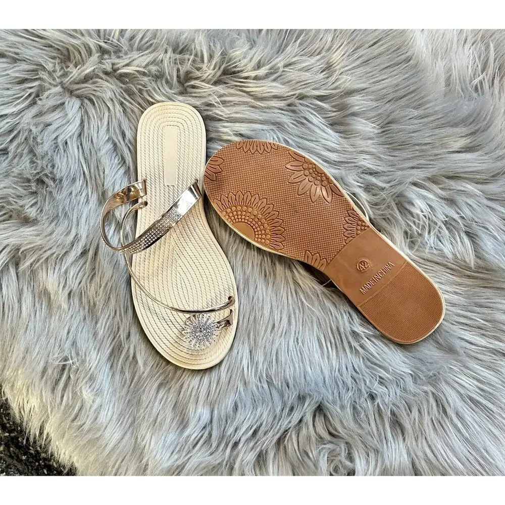 New Rose Goldtone Rhinestone-Embellished Toe-Strap Sandal - Size‎ 42 (US )
